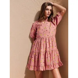 Rare Women Pink Colour Above Knee Floral Dress-picture-35
