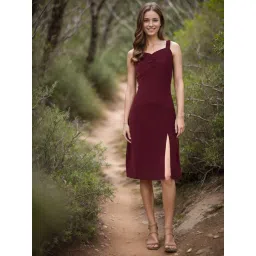 Rare Women Wine Colour Knee Length Solid Dress-picture-15