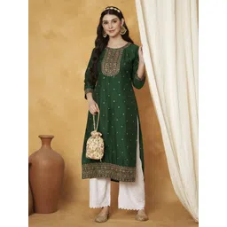 rare thread Women Embroidered Pure Silk A-line Kurta-picture-26