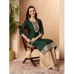 rare thread Women Embroidered Silk Blend A-line Kurta-picture-11