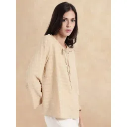 RAREISM Beige Cotton Blend Solid Long Sleeves Top-picture-24