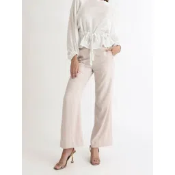 RAREISM Beige Polyester Solid Trousers-picture-30