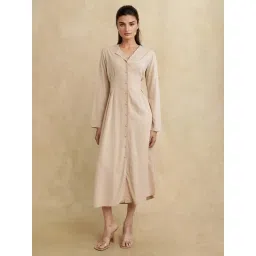 RAREISM Beige Viscose Solid Long Sleeves Dress-picture-12