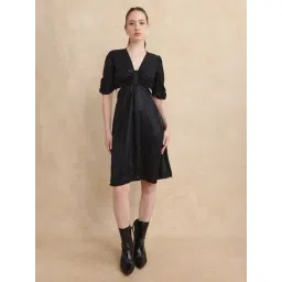 RAREISM Black Cotton Blend Solid Long Sleeves Dress-picture-24
