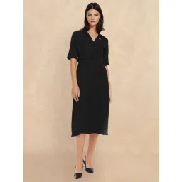 RAREISM Black Cotton Blend Solid Short Sleeves Dress-picture-16