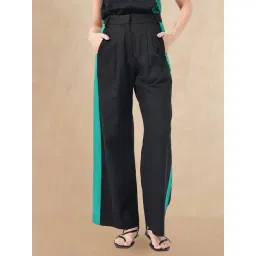 RAREISM Black Cotton Colourblocked Trousers-picture-24