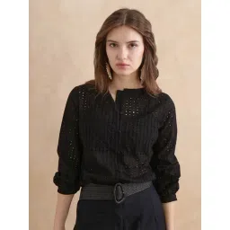 RAREISM Black Cotton Solid Long Sleeves Top-picture-34