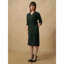 RAREISM Black Linen Printed Three-Quarter Sleeves Dress-picture-12