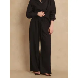 RAREISM Black Linen Solid Trousers-picture-14
