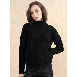 RAREISM Black Polyester Solid Long Sleeves Sweater-picture-35