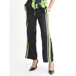 RAREISM Black Polyester Striped Trousers-picture-30