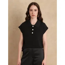 RAREISM Black Viscose Blend Solid Short Sleeves Top-picture-12