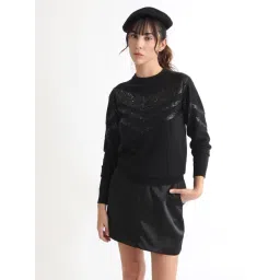 RAREISM Black Viscose Embellished Long Sleeves Sweater-picture-23