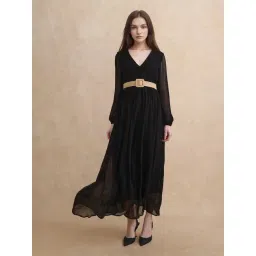 RAREISM Black Viscose Solid Long Sleeves Dress-picture-27