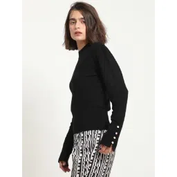 RAREISM Black Viscose Solid Long Sleeves Sweater-picture-21