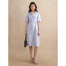 RAREISM Blue Cotton Blend Solid Short Sleeves Dress-picture-41