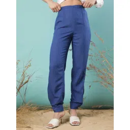 RAREISM Blue Cotton Blend Solid Trousers-picture-35