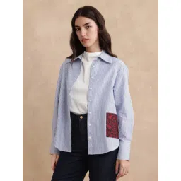 RAREISM Blue Cotton Striped Long Sleeves Shirt-picture-38