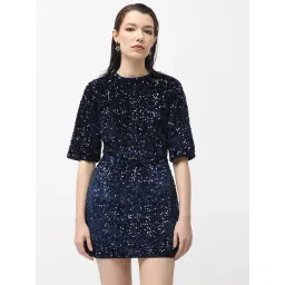 RAREISM Blue Polyester Embellished Three-Quarter Sleeves Dress-picture-45
