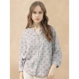 RAREISM Blue Viscose Printed Three-Quarter Sleeves Top-picture-31