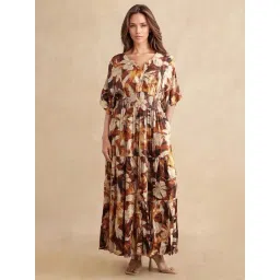 RAREISM Brown Cotton Blend Printed Short Sleeves Dress-picture-39