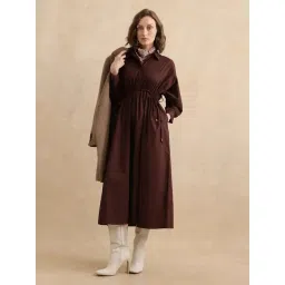 RAREISM Brown Cotton Blend Solid Long Sleeves Dress-picture-21