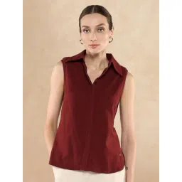RAREISM Brown Cotton Blend Solid Sleeveless Shirt-picture-23