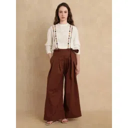 RAREISM Brown Cotton Blend Solid Trousers-picture-35