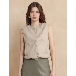 RAREISM Brown Cotton Jersey Solid Sleeveless Jacket-picture-10