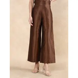 RAREISM Brown Silk Solid Trousers-picture-22