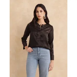 RAREISM Brown Velvet Solid Long Sleeves Top-picture-24