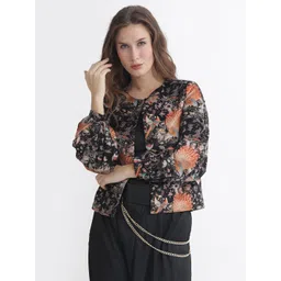 RAREISM Floral Printed Silk Open Front Shrug-picture-28