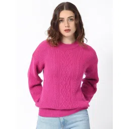 RAREISM Flouroscent Pink Acrylic Solid Sweaters-picture-44