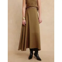 RAREISM Gold Cotton Blend Solid Skirt-picture-23