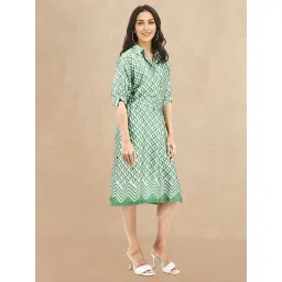 RAREISM Green Cotton Blend Printed Three-Quarter Sleeves Dress-picture-16