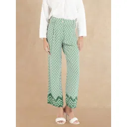 RAREISM Green Cotton Blend Printed Trousers image 1
