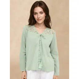 RAREISM Green Cotton Blend Solid Long Sleeves Top-picture-15