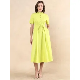 RAREISM Green Cotton Blend Solid Short Sleeves Dress-picture-20