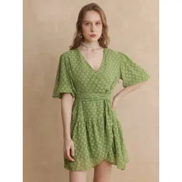 RAREISM Green Cotton Blend Solid Short Sleeves Dress-picture-36