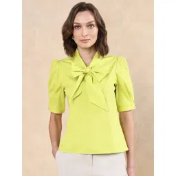 RAREISM Green Cotton Blend Solid Short Sleeves Top-picture-38