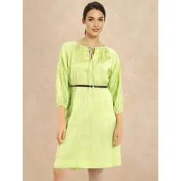 RAREISM Green Cotton Blend Solid Three-Quarter Sleeves Dress-picture-35
