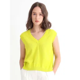 RAREISM Green Cotton Solid Sleeveless Sweater-picture-21