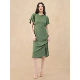 RAREISM Green Viscose Solid Short Sleeves Dress-picture-10
