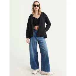 RAREISM Kosty Black Polyester Hoody Jacket Plain Jacket image 4