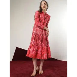 RAREISM Maroon Cotton Printed Long Sleeves Dress-picture-25