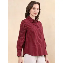 RAREISM Maroon Cotton Striped Long Sleeves Shirt-picture-10