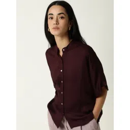 RAREISM Maroon Slim Fit Solid Shirt image 3