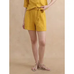 RAREISM Mustard Cotton Solid Shorts-picture-39