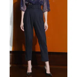 RAREISM Navy Blended Solid Trousers-picture-31