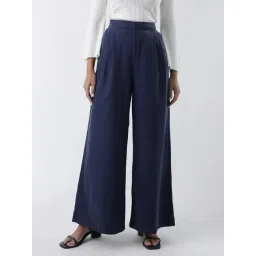 RAREISM Navy Blue Blended Solid Trousers-picture-26